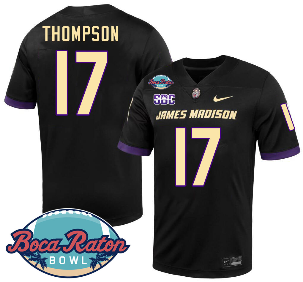 #17 Taylor Thompson James Madison Dukes 2024 Boca Raton Bowl Jersey-Black